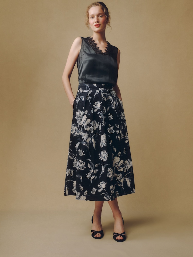 Laura Ashley Monochrome Gosford Print Midi Skirt - Image 2 of 5