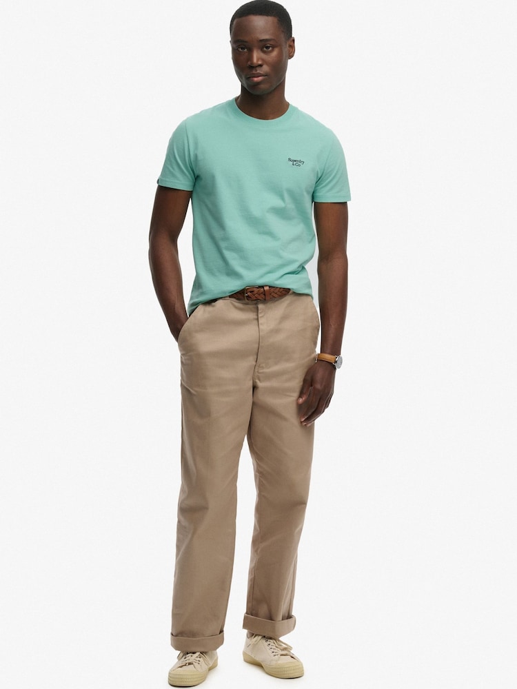 Superdry Green Essential Serif Logo Embroidered T-Shirt - Image 2 of 7 Superdry Green Essential Serif Logo Embroidered T-Shirt - Image 2 of 7