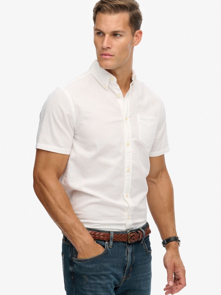 Superdry City 棉亚麻短袖衬衫 - 7的图像1｝