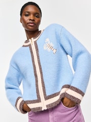 Oliver Bonas Blue Lobster Zip Up Knitted Bomber Jacket - Image 1 of 7