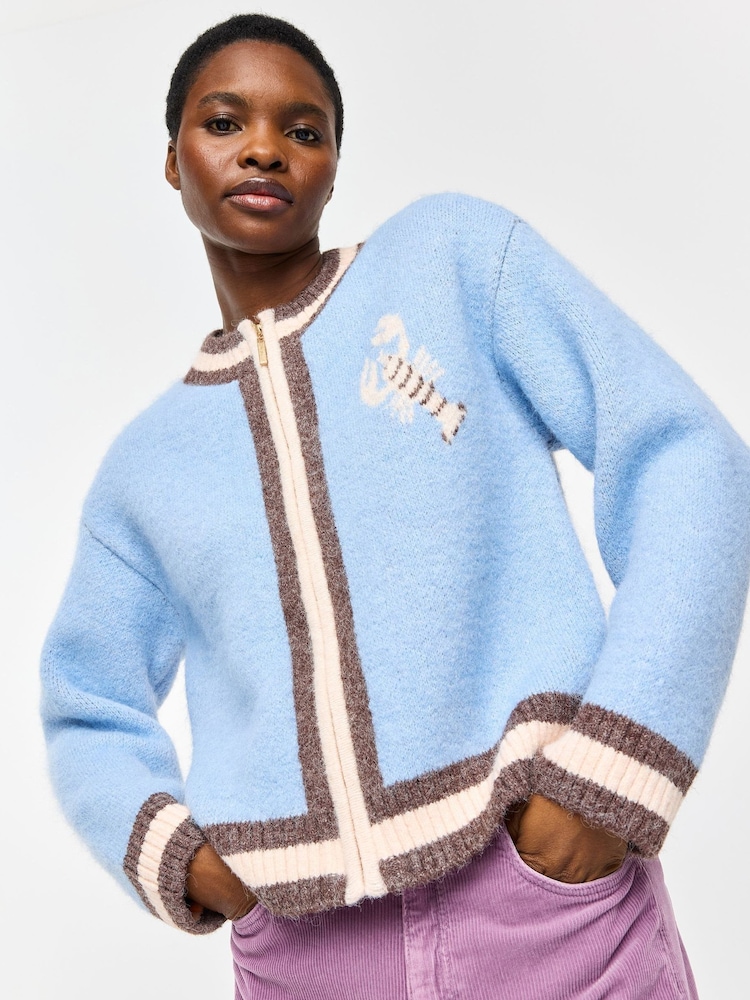 Oliver Bonas Blue Lobster Zip Up Knitted Bomber Jacket - Image 1 of 7