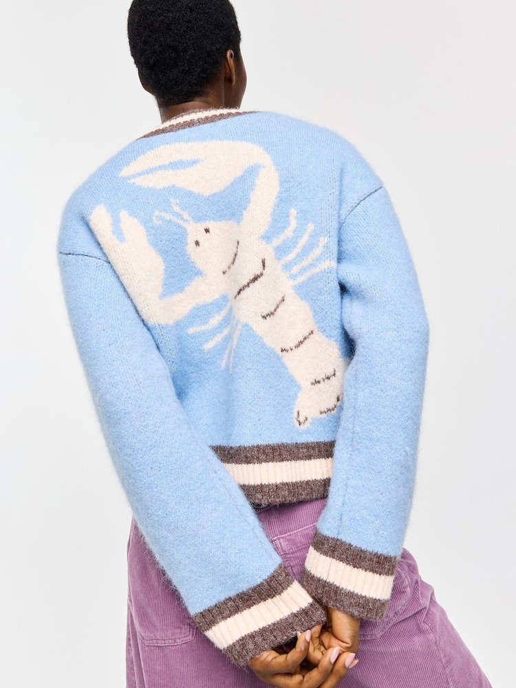 Oliver Bonas Blue Lobster Zip Up Knitted Bomber Jacket - Image 2 of 7