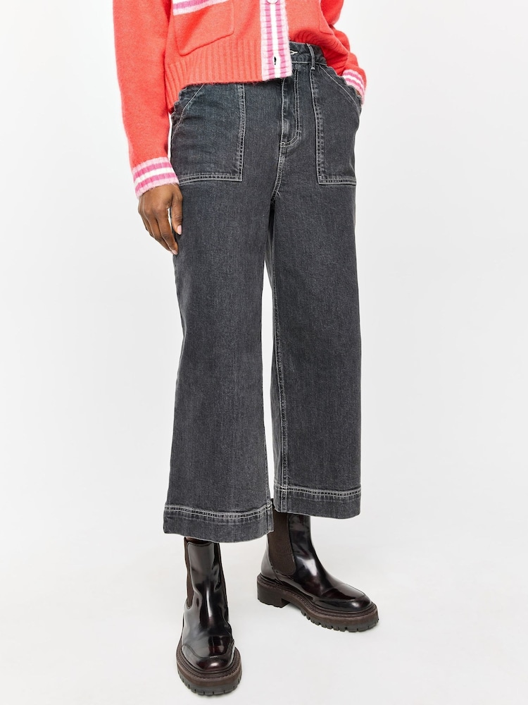 Oliver Bonas Denim Scalloped Pocket Cropped Wide Leg Jeans - صورة 1 من 7