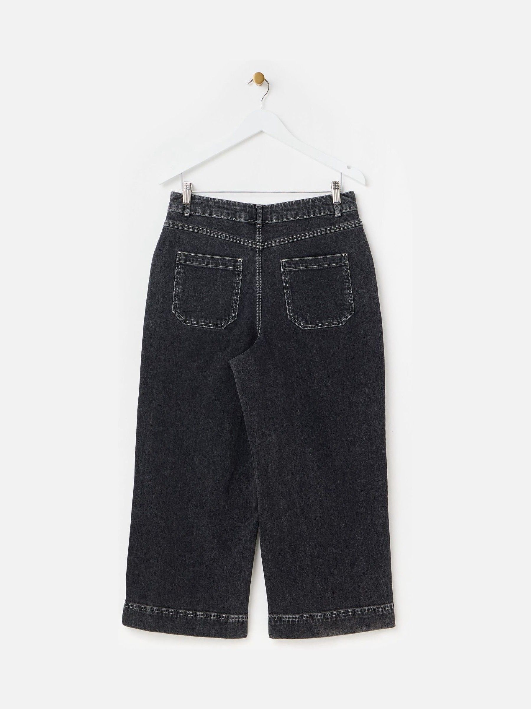 Buy Oliver Bonas Black Denim Scalloped Pocket Cropped Wide Leg