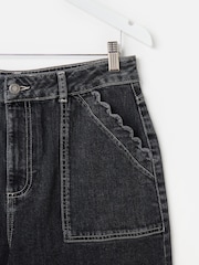 Oliver Bonas Denim Scalloped Pocket Cropped Wide Leg Jeans - صورة 6 من 7