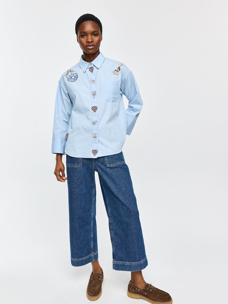 Oliver Bonas Hellblaues Besticktes Hemd mit Weiten Ärmeln - Bild 1 von 8