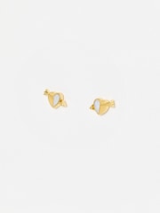 Oliver Bonas Gold Amor Mother of Pearl Heart & Arrow Plated Stud Earrings - Image 1 of 3