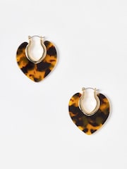 Oliver Bonas Brown Sofia Faux Tortoiseshell Resin Heart Hoop Earrings - Image 2 of 5