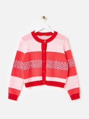 Oliver Bonas Pink Striped Crew Neck Knitted Cardigan - Image 3 of 7