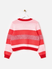 Oliver Bonas Pink Striped Crew Neck Knitted Cardigan - Image 4 of 7