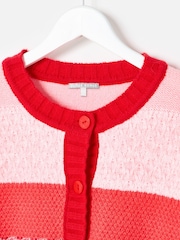 Oliver Bonas Pink Striped Crew Neck Knitted Cardigan - Image 5 of 7