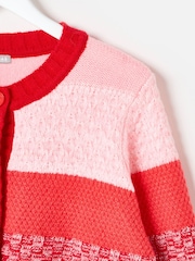 Oliver Bonas Pink Striped Crew Neck Knitted Cardigan - Image 6 of 7