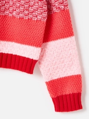 Oliver Bonas Pink Striped Crew Neck Knitted Cardigan - Image 7 of 7