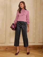 Love & Roses Rose Pink Tie Neck Long Sleeve Stitch Detail Knitted Top - Image 3 of 4