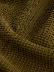 Olive Green Smart Textured Quarter Zip Knitted Polo Shirt - Image 9 of 9