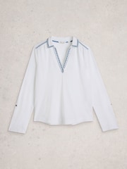 White Stuff White Allie Jersey Embroidered Blouse - Image 5 of 6