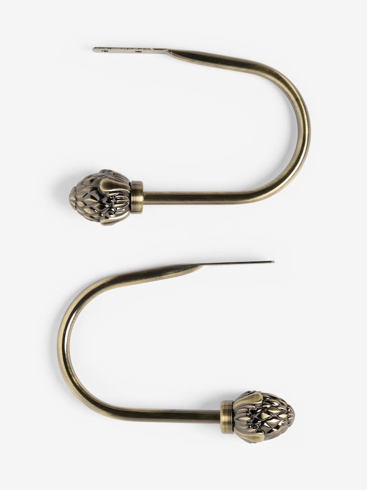 Set of 2 Antique Brass Artichoke Curtain Holdbacks - Image 2 of 2 Set of 2 Antique Brass Artichoke Curtain Holdbacks - Image 2 of 2