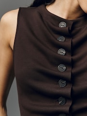 Anthropologie Ruched Sleeveless Buttondown Top - Image 2 of 4