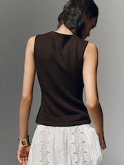 Anthropologie Ruched Sleeveless Buttondown Top - Image 3 of 4