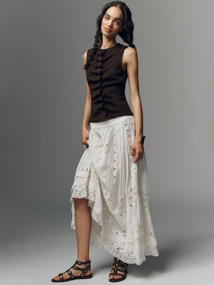 Anthropologie Ruched Sleeveless Buttondown Top - Image 4 of 4 Anthropologie Ruched Sleeveless Buttondown Top - Image 4 of 4