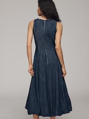 Anthropologie Boat Neck Denim Midi Blue Dress - Image 2 of 3