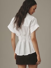 Anthropologie The Bobbie Short Sleeve Belted Button Down White Shirt - Εικόνα 2 από 4