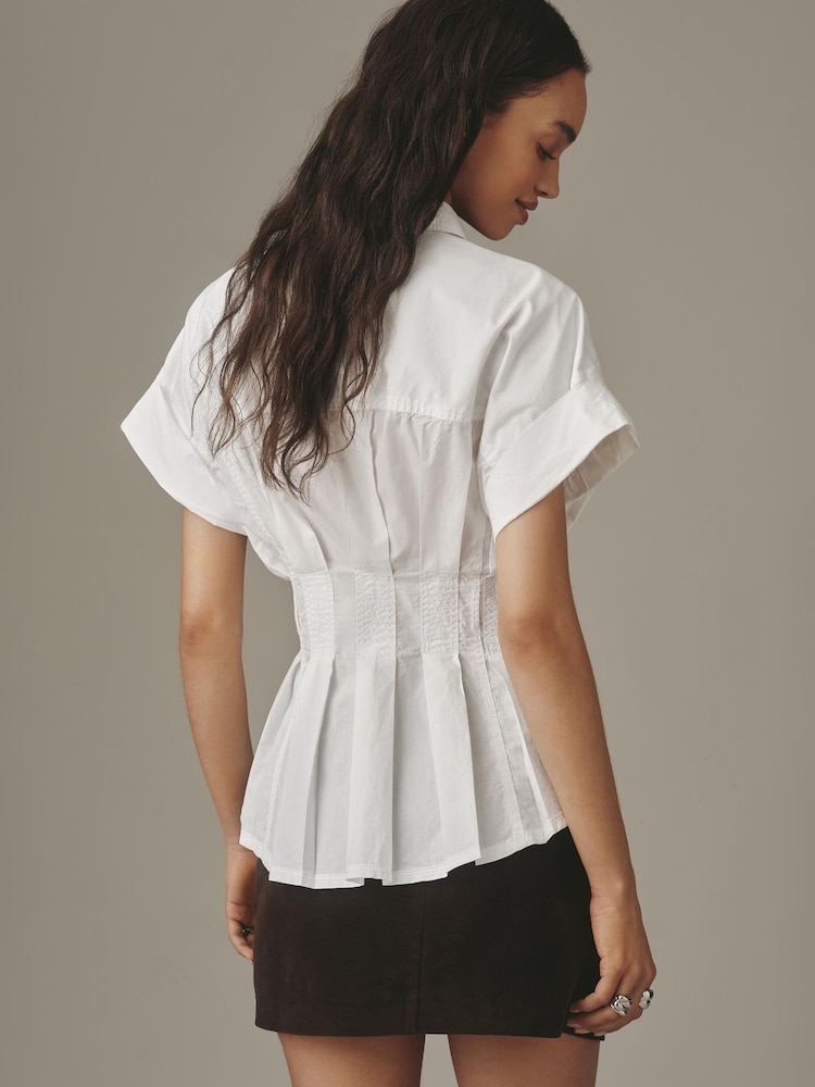 Anthropologie The Bobbie Short Sleeve Belted Button Down White Shirt - Εικόνα 2 από 4