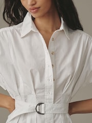 Anthropologie The Bobbie Short Sleeve Belted Button Down White Shirt - Εικόνα 3 από 4