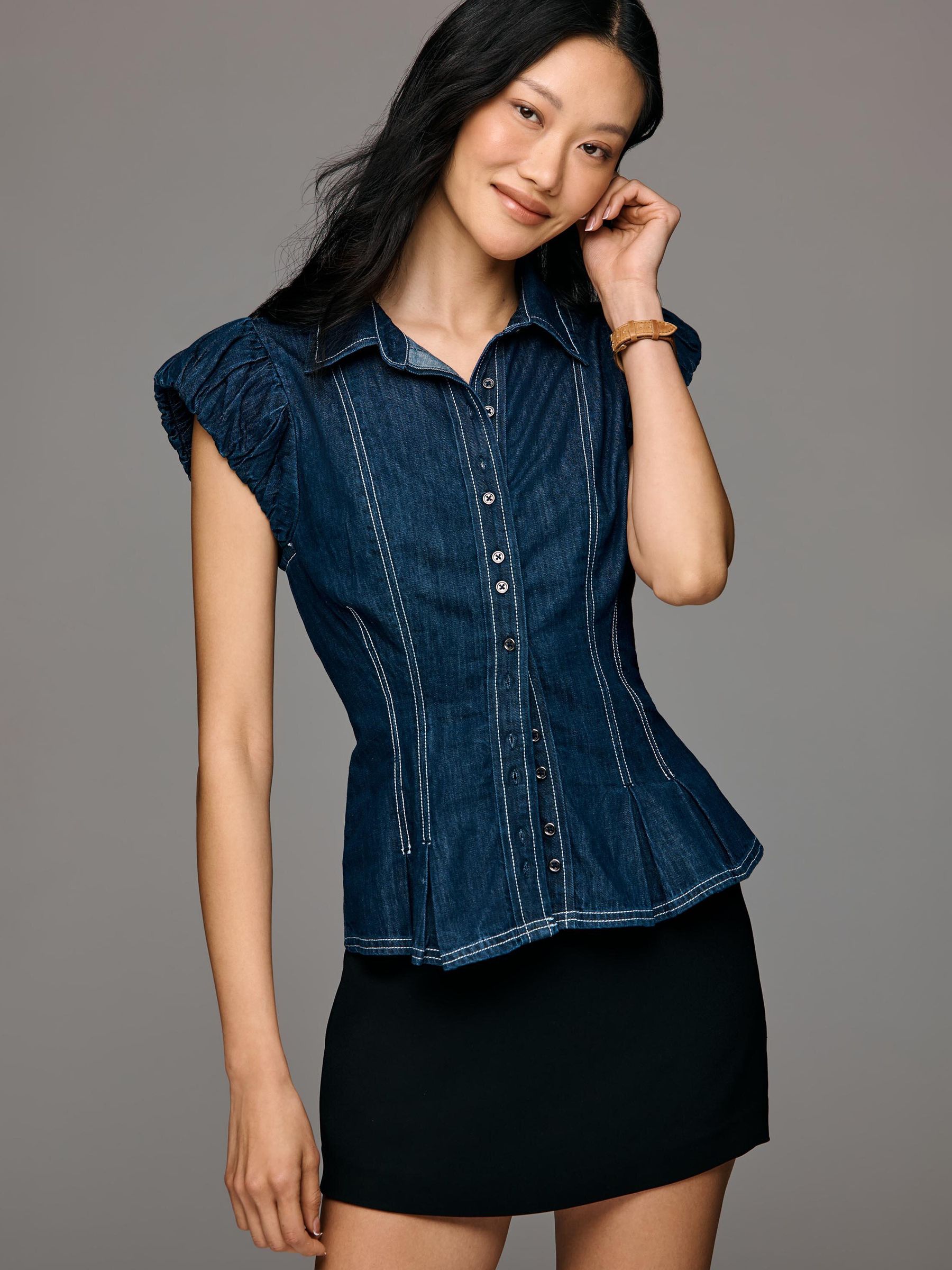 Buy Anthropologie Blue Pilcro Puff Sleeve Denim Top from Next USA