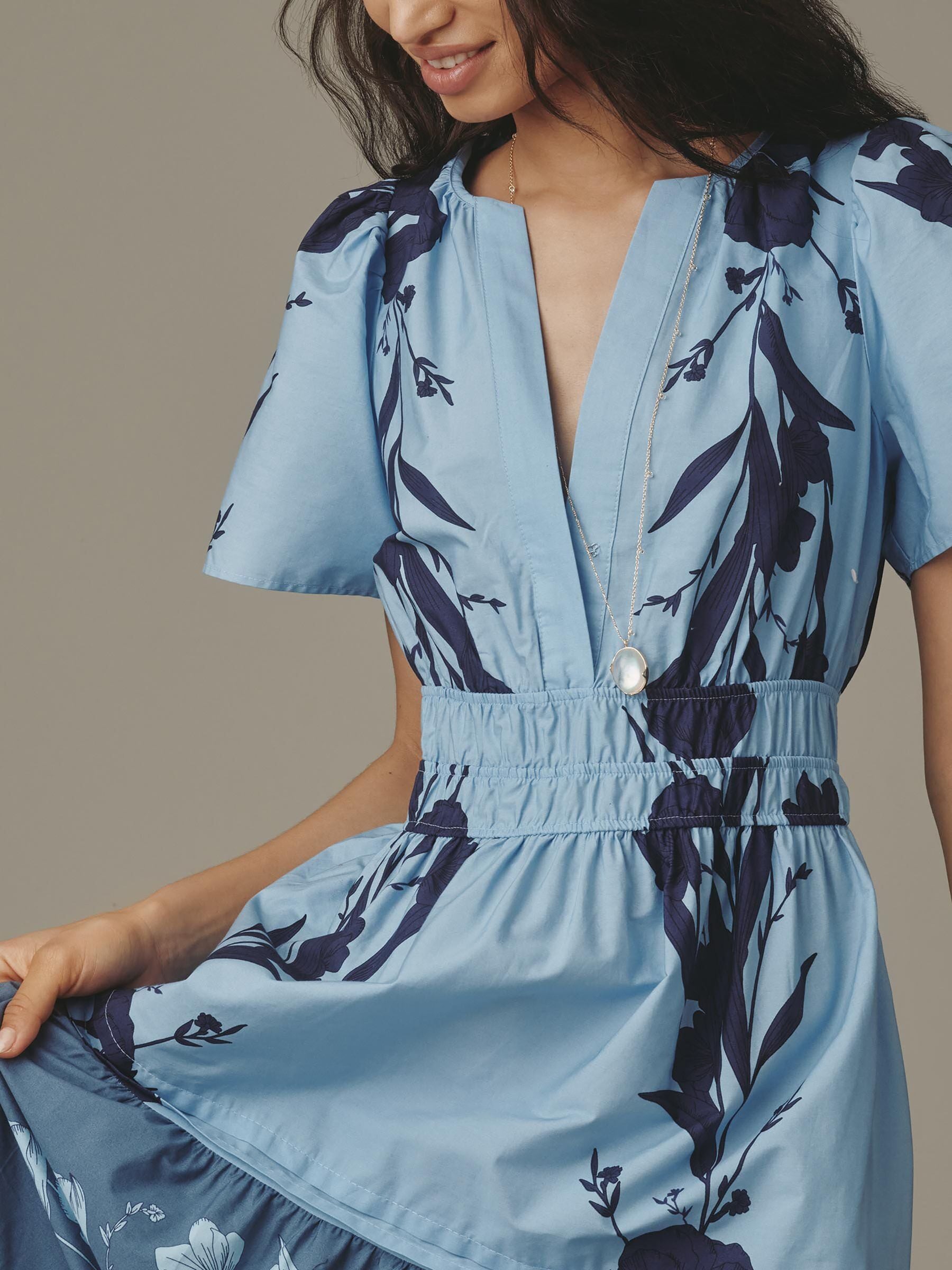 anthropologie blue floral maxi dress How To Style A Blue Floral Maxi Dress (Petite-Friendly)