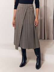 Lipsy Grey Checked Pleated Midi Skirt - Image 1 of 5