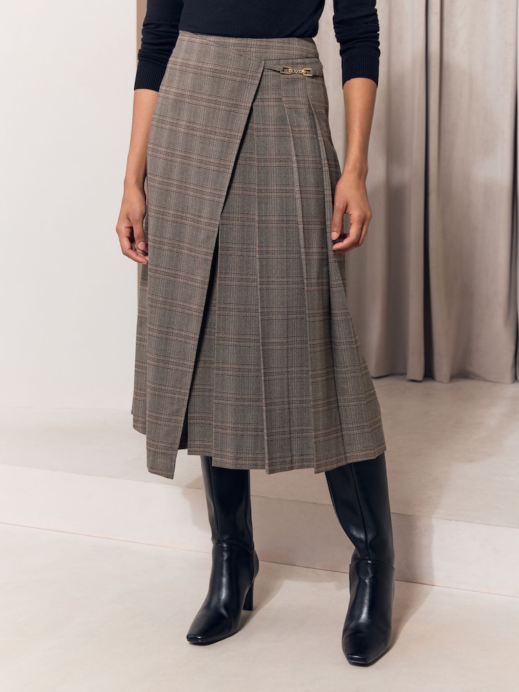 Lipsy Grey Checked Pleated Midi Skirt - Image 1 of 5