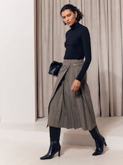 Lipsy Grey Checked Pleated Midi Skirt - Image 3 of 5