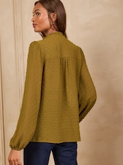 Love & Roses Ochre Yellow Dobby Lace Trim V-Neck Long Sleeve Blouse - Image 4 of 5