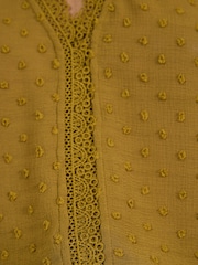 Love & Roses Ochre Yellow Dobby Lace Trim V-Neck Long Sleeve Blouse - Image 5 of 5