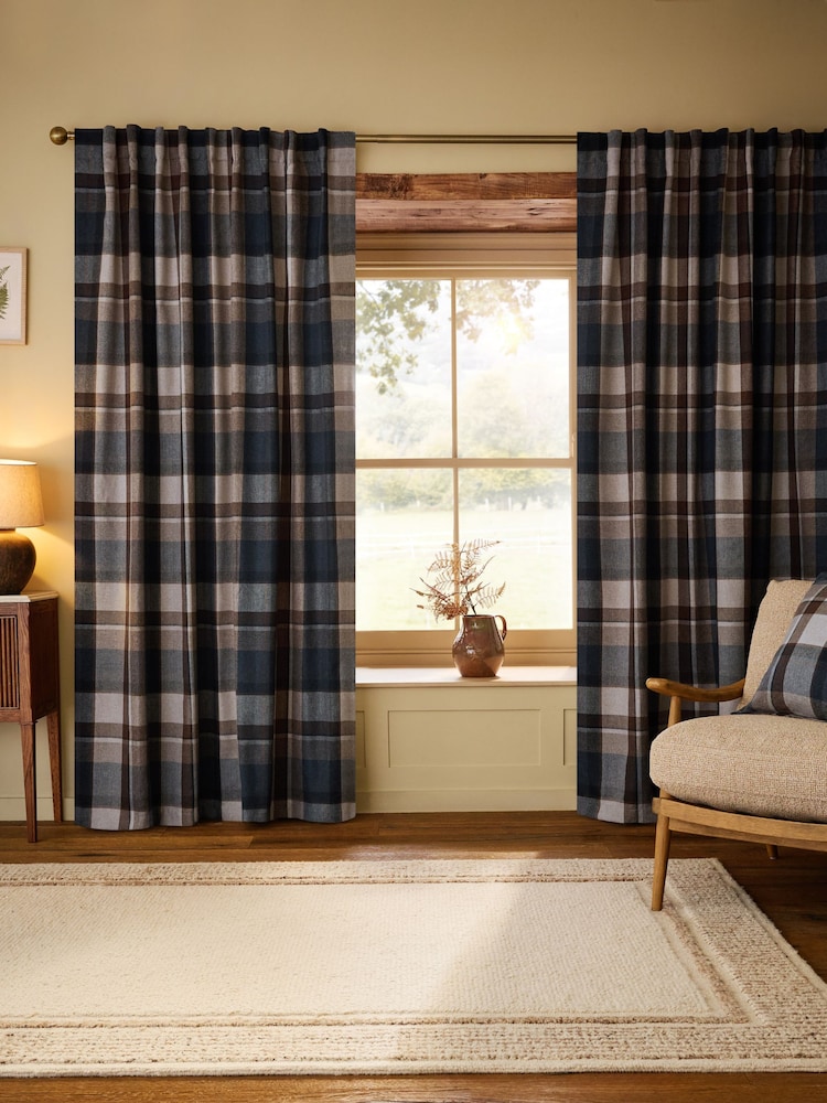 Brushed Check Hidden Tab Top Lined Curtains - Bild 2 von 5 Brushed Check Hidden Tab Top Lined Curtains - Bild 2 von 5
