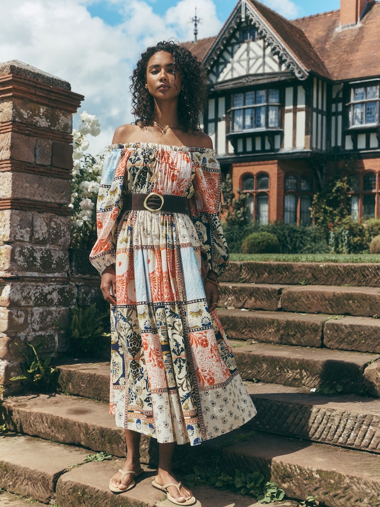 Multi Print National Trust X Next Long Sleeve Sqaure Neck Bow Midi Dress - Image 1 of 9 Multi Print National Trust X Next Long Sleeve Sqaure Neck Bow Midi Dress - Image 1 of 9