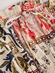 Multi Print National Trust X Next Long Sleeve Sqaure Neck Bow Midi Dress - Image 8 of 9