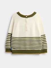 JoJo Maman Bébé Natural Green Stripe Bear Appliqué Knitted Jumper - Image 2 of 4