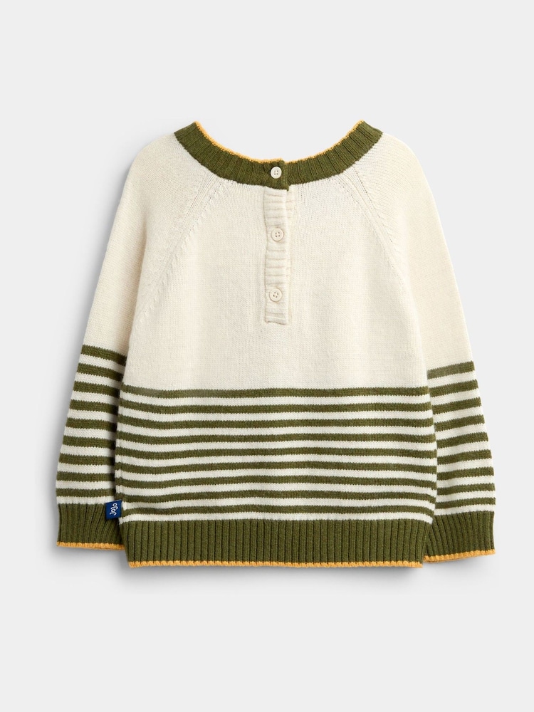 JoJo Maman Bébé Natural Green Stripe Bear Appliqué Knitted Jumper - Image 2 of 4 JoJo Maman Bébé Natural Green Stripe Bear Appliqué Knitted Jumper - Image 2 of 4