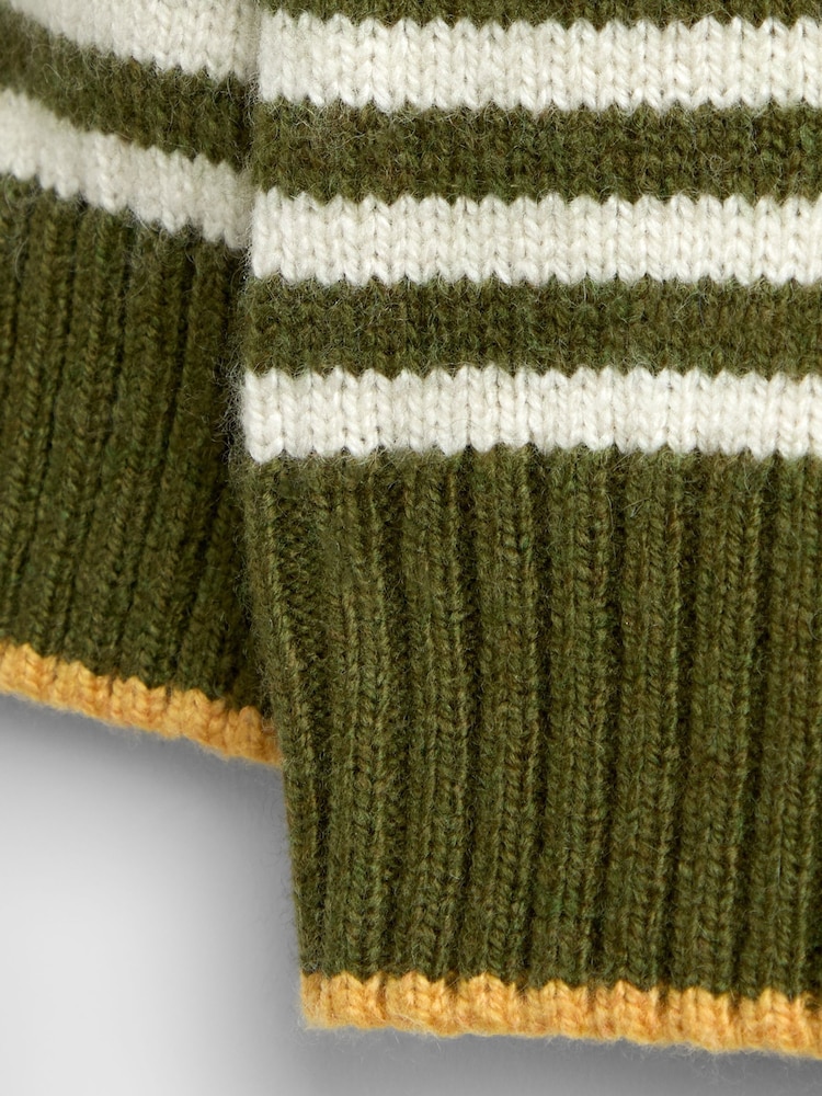 JoJo Maman Bébé Natural Green Stripe Bear Appliqué Knitted Jumper - Image 4 of 4 JoJo Maman Bébé Natural Green Stripe Bear Appliqué Knitted Jumper - Image 4 of 4