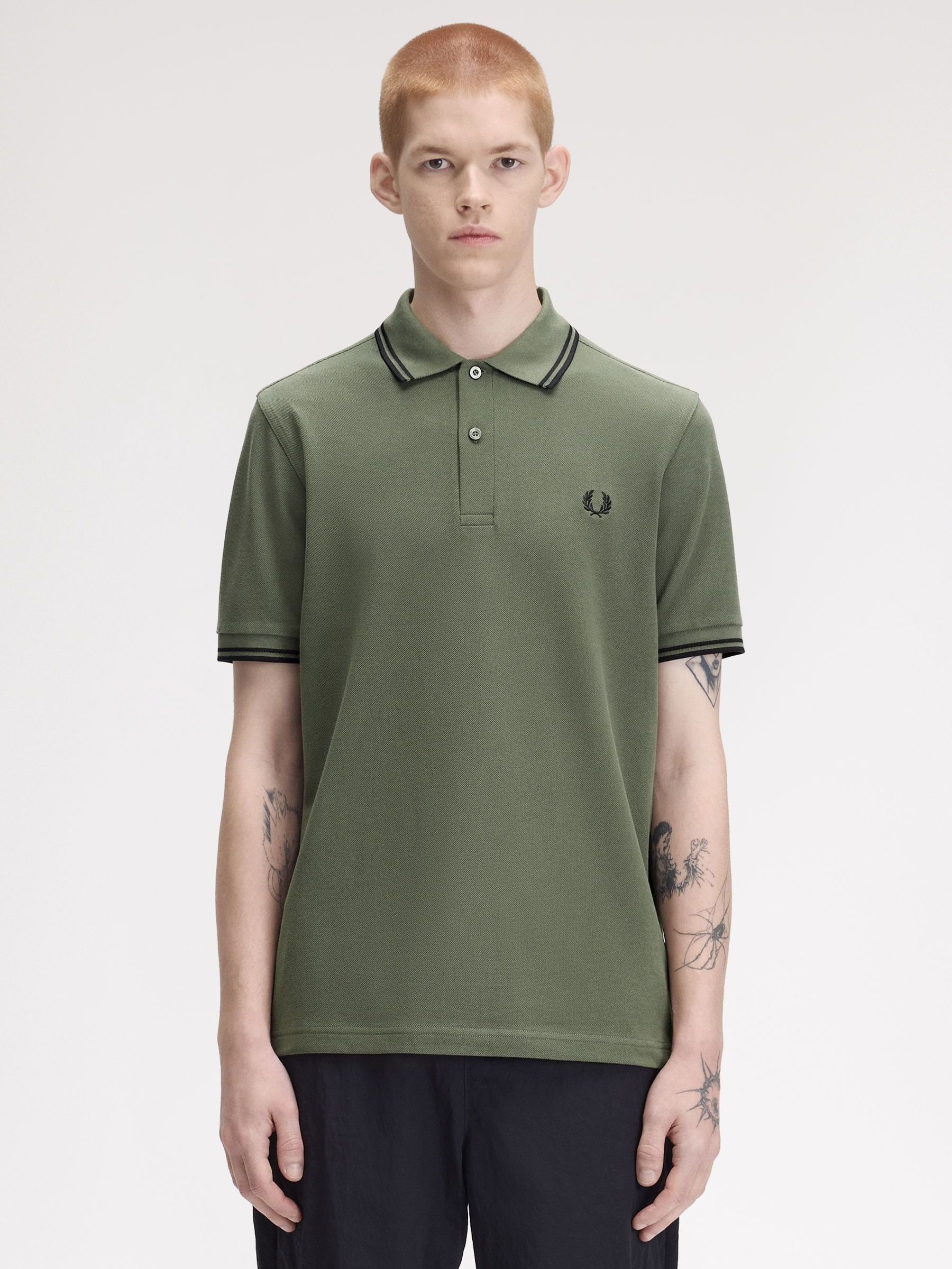 Fred Perry Men's Twin Tipped Polo Shirt Wreath Green/Black/Black - Image 4