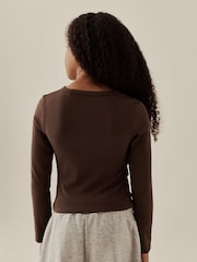 Chocolate Brown Long Sleeve Button Top (3-16yrs) - Image 3 of 3