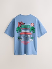 Blue Japan Relaxed Fit Graphic Print Heavy Weight T-Shirt - Image 1 of 4