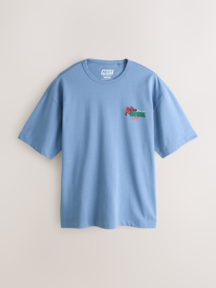 Blue Japan Relaxed Fit Graphic Print Heavy Weight T-Shirt - Image 2 of 4