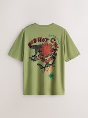Green Red Hot Chilli Peppers Relaxed Fit Band Graphic Print T-Shirt - Image 6 of 9