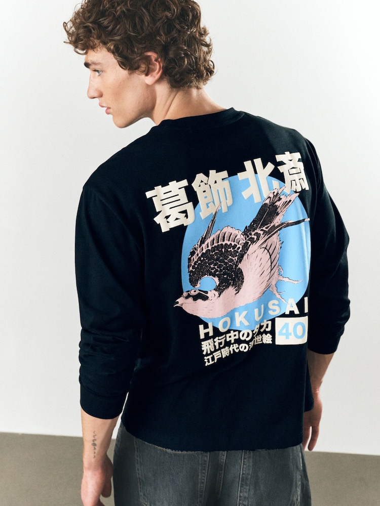 Black Hokusai Bird - Majica dugih rukava s grafikom - Slika 1 od 9