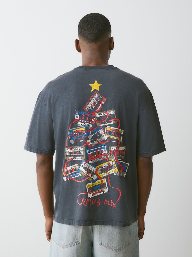 Grey Christmas Graphic T-Shirt - Image 1 of 8 Grey Christmas Graphic T-Shirt - Image 1 of 8