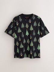 Black Tree Pattern Christmas Graphic T-Shirt - Image 1 of 3