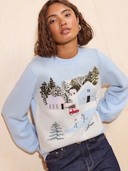 Friends Like These Pale Blue Snow Scene Christmas Jumper - Image 1 of 5